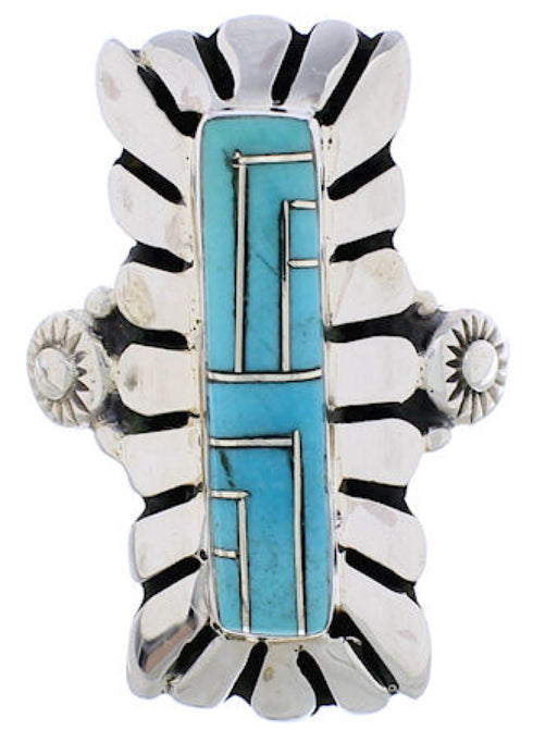 Southwestern Turquoise Inlay Ring Size 8-1/2 EX42853